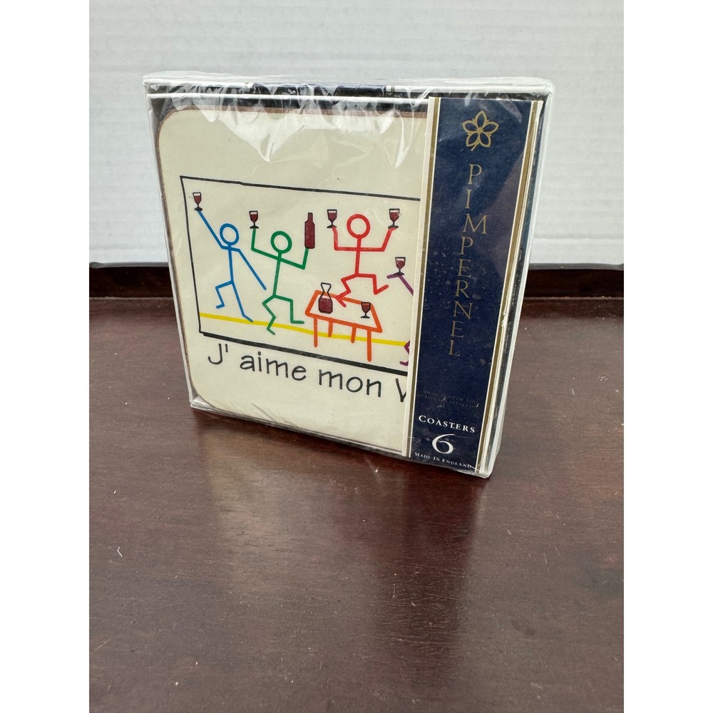 Pimpernel J'aime Mon Vin Wine Coasters Set of 6 Cork Back Made in England New‎